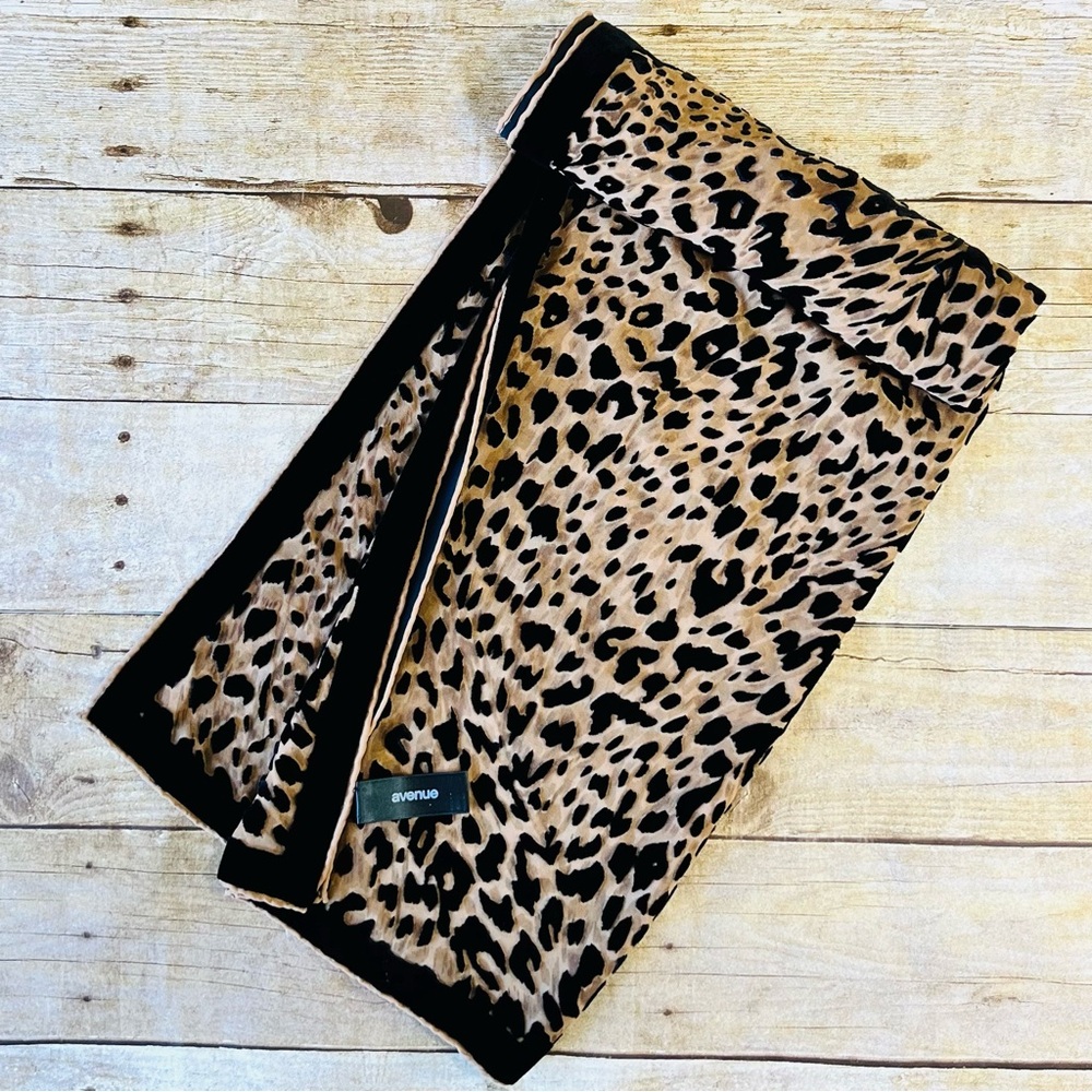Avenue Leopard‎ Print Scarf Silk Rayon Blend Black Tan Animal Print Wrap Scarf